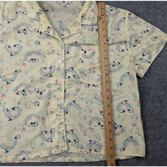 Vintage Pajama Set Womens Medium Shorts Button Up Rainbow Retro Cottage Sheep - Picture 5 of 12